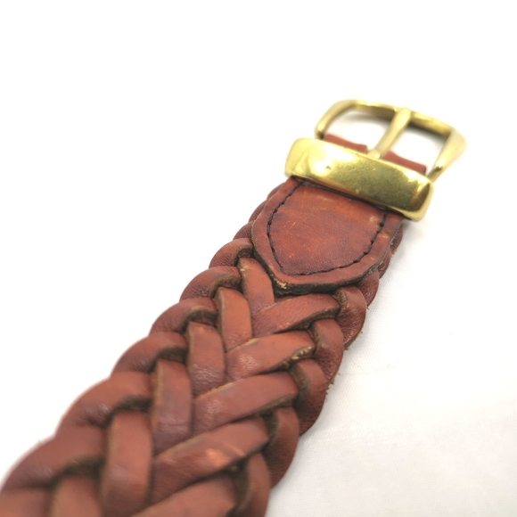 *SOLD* Unisex 36 Brown Leather Braided Belt Gold - Picture 3 of 11